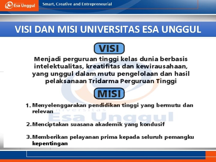 VISI DAN MISI UNIVERSITAS ESA UNGGUL 