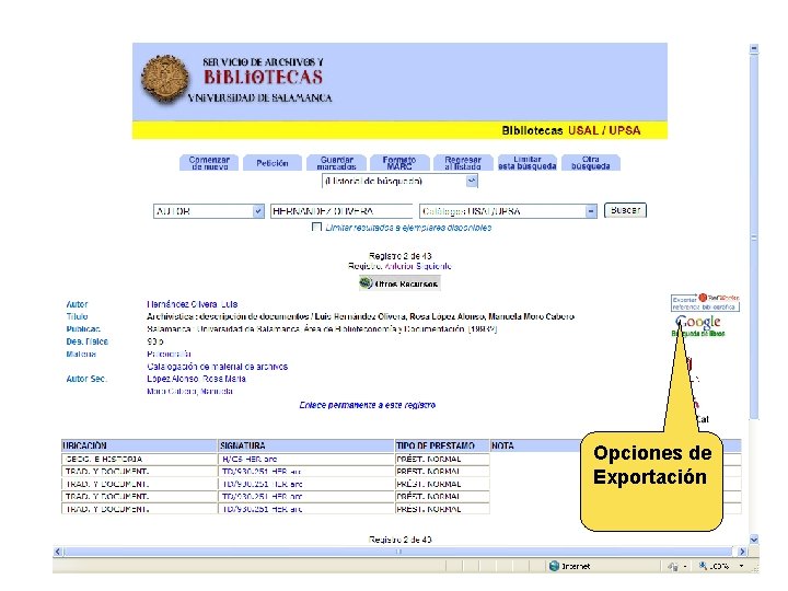 Opciones de Exportación 