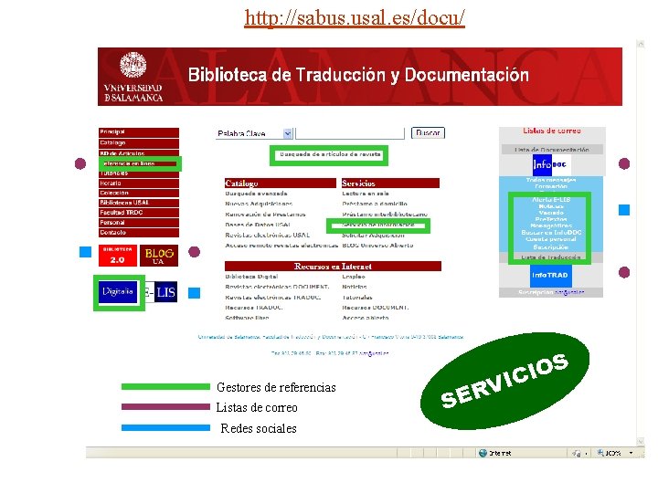 http: //sabus. usal. es/docu/ Gestores de referencias Listas de correo Redes sociales V R