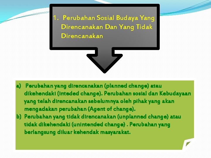 1. Perubahan Sosial Budaya Yang Direncanakan Dan Yang Tidak Direncanakan a) Perubahan yang direncanakan 1. Perubahan Sosial Budaya Yang Direncanakan Dan Yang Tidak Direncanakan a) Perubahan yang direncanakan