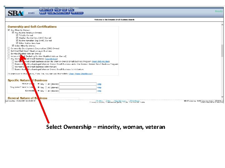 Select Ownership – minority, woman, veteran 