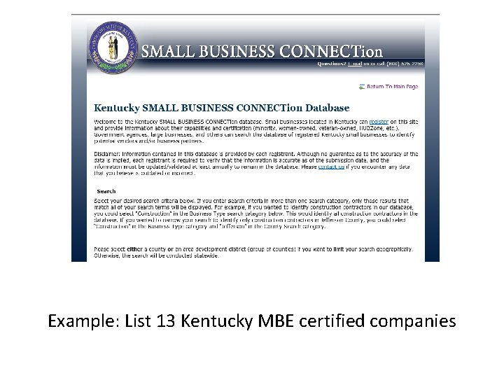 Example: List 13 Kentucky MBE certified companies 