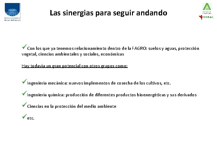 Las sinergias para seguir andando POSIBLES ALIADOS EN LA INVESTIGACION üCon los que ya