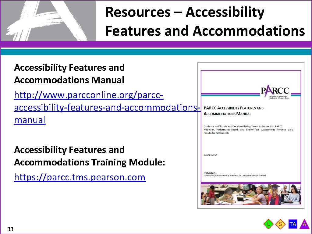 Resources – Accessibility Features and Accommodations Manual http: //www. parcconline. org/parccaccessibility-features-and-accommodationsmanual Accessibility Features and