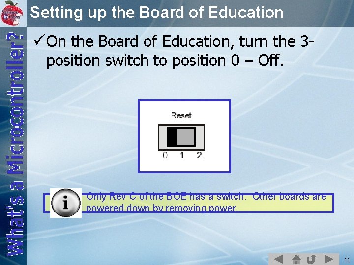 Setting up the Board of Education ü On the Board of Education, turn the