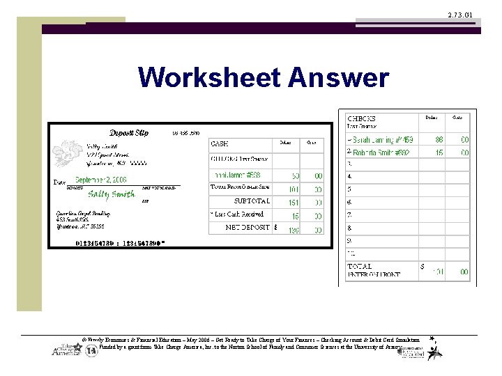 2. 7. 3. G 1 Worksheet Answer © Family Economics & Financial Education –