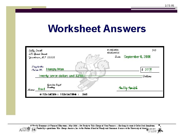 2. 7. 3. G 1 Worksheet Answers © Family Economics & Financial Education –