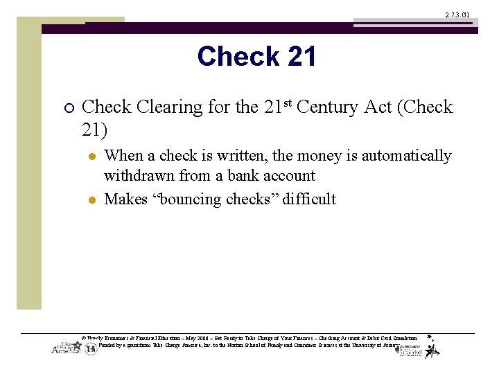 2. 7. 3. G 1 Check 21 ¡ Check Clearing for the 21 st