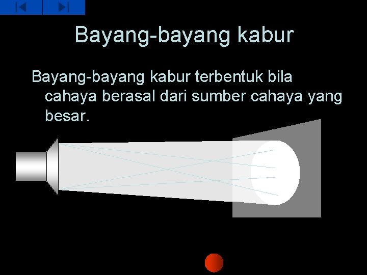 Bayang-bayang kabur terbentuk bila cahaya berasal dari sumber cahaya yang besar. 