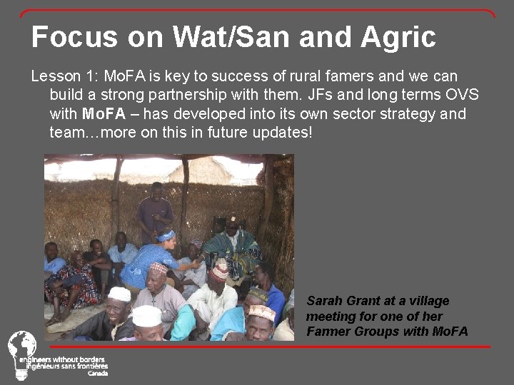 Focus on Wat/San and Agric Lesson 1: Mo. FA is key to success of