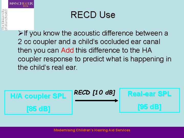 RECD Use ØIf you know the acoustic difference between a 2 cc coupler and