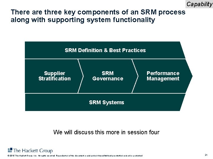 Capability There are three key components of an SRM process along with supporting system