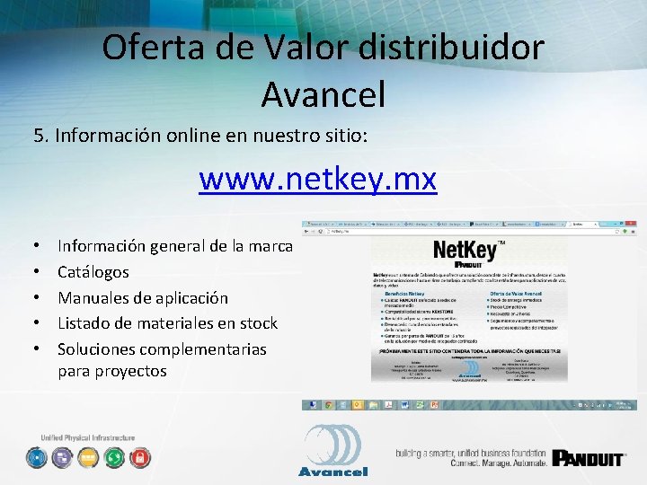 Oferta de Valor distribuidor Avancel 5. Información online en nuestro sitio: www. netkey. mx