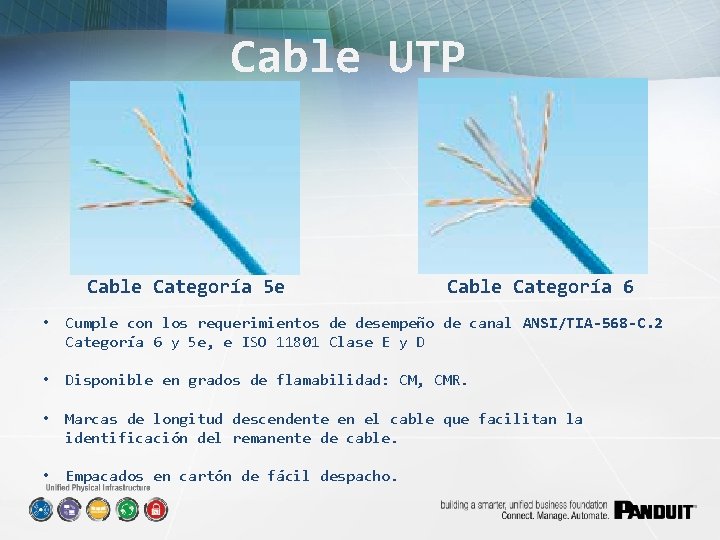 Cable UTP Cable Categoría 5 e Cable Categoría 6 • Cumple con los requerimientos