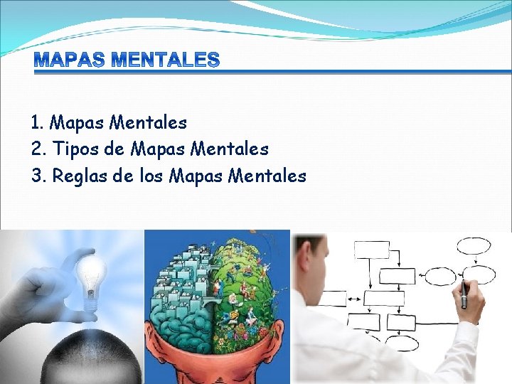 1. Mapas Mentales 2. Tipos de Mapas Mentales 3. Reglas de los Mapas Mentales