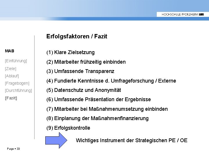 Erfolgsfaktoren / Fazit MAB (1) Klare Zielsetzung [Einführung] (2) Mitarbeiter frühzeitig einbinden [Ziele] (3)