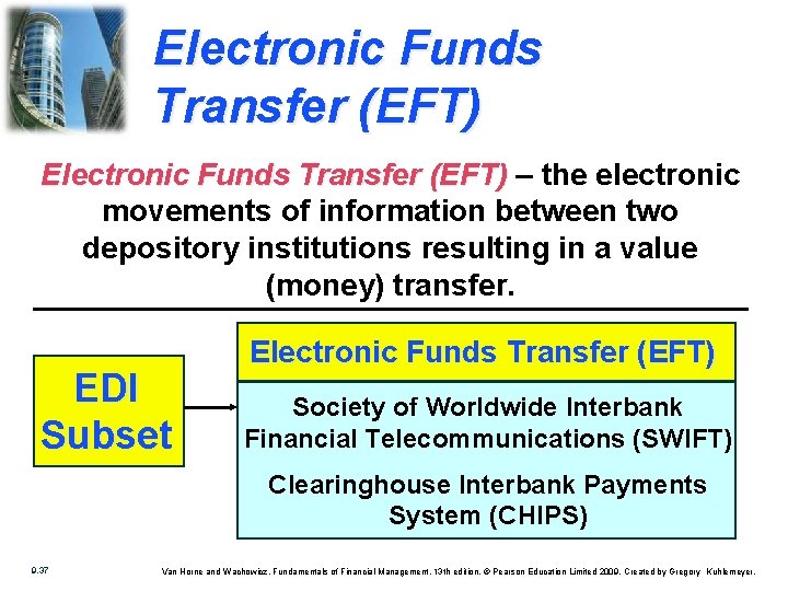 Electronic Funds Transfer (EFT) – the electronic movements of information between two depository institutions