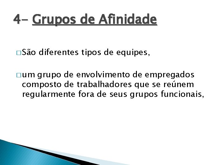 4 - Grupos de Afinidade � São � um diferentes tipos de equipes, grupo