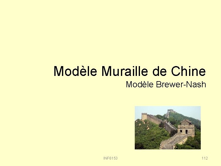 Modèle Muraille de Chine Modèle Brewer-Nash INF 6153 112 