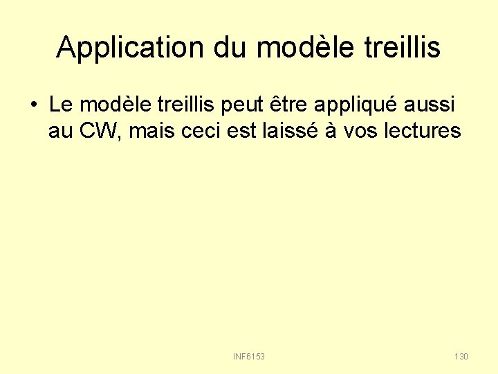 Application du modèle treillis • Le modèle treillis peut être appliqué aussi au CW,
