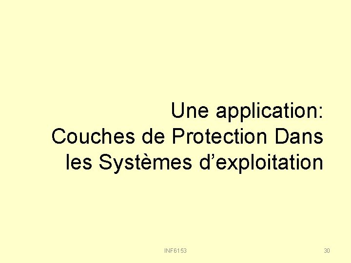 Une application: Couches de Protection Dans les Systèmes d’exploitation INF 6153 30 