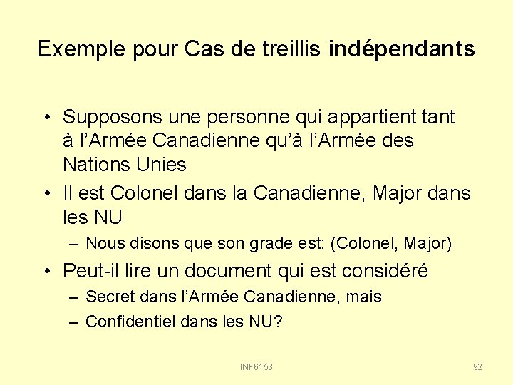 Exemple pour Cas de treillis indépendants • Supposons une personne qui appartient tant à