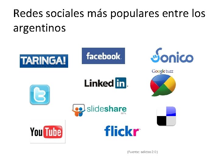 Redes sociales más populares entre los argentinos (Fuente: adictos 2. 0) 