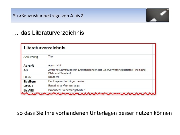 Straßenausbaubeiträge von A bis Z … das Literaturverzeichnis so dass Sie Ihre vorhandenen Unterlagen