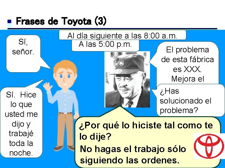 Frases de Toyota (3) Sí, señor. Sí. Hice lo que usted me dijo y