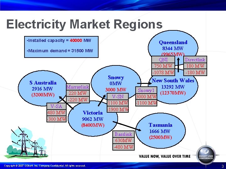 Electricity Market Regions • Installed capacity = 40000 MW Queensland • Maximum demand =