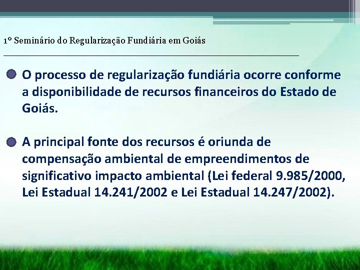 1º Seminário do Regularização Fundiária em Goiás __________________________ O processo de regularização fundiária ocorre