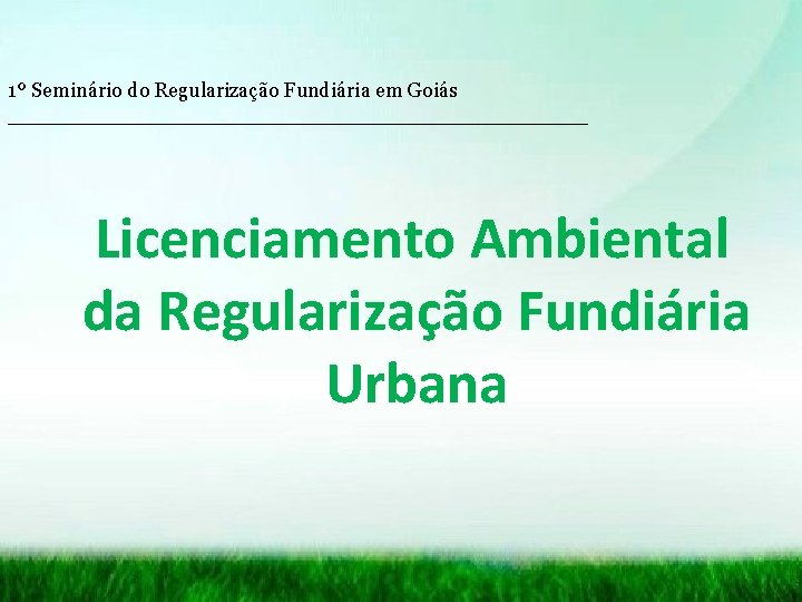 1º Seminário do Regularização Fundiária em Goiás _______________________ Licenciamento Ambiental da Regularização Fundiária Urbana