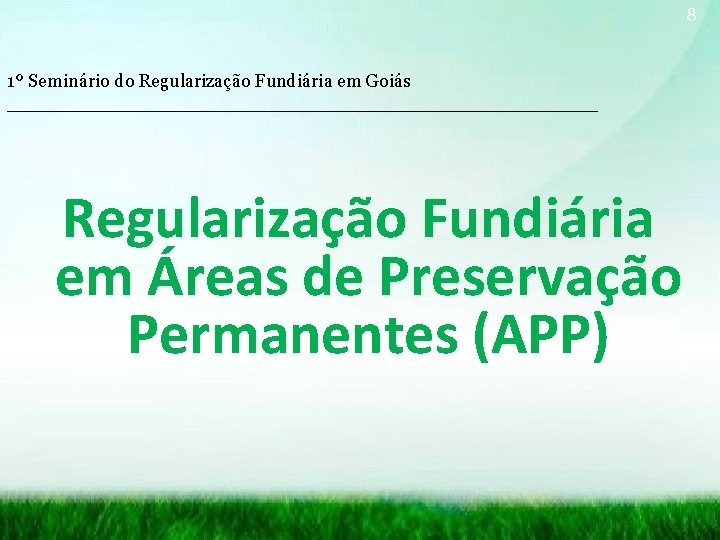 8 1º Seminário do Regularização Fundiária em Goiás __________________________ Regularização Fundiária em Áreas de