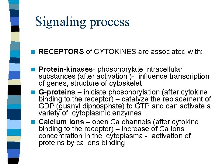 Signaling process n RECEPTORS of CYTOKINES are associated with: Protein-kinases- phosphorylate intracellular substances (after