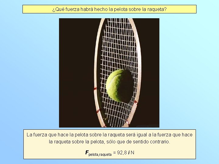 ¿Qué fuerza habrá hecho la pelota sobre la raqueta? La fuerza que hace la