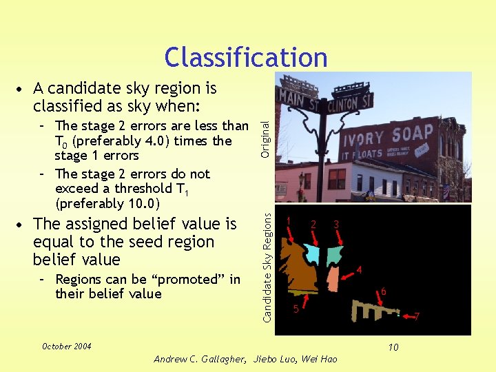 Classification • The assigned belief value is equal to the seed region belief value
