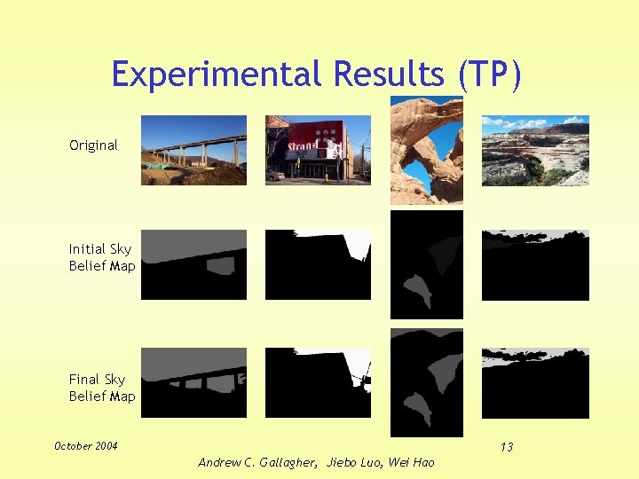 Experimental Results (TP) Original Initial Sky Belief Map Final Sky Belief Map 13 October