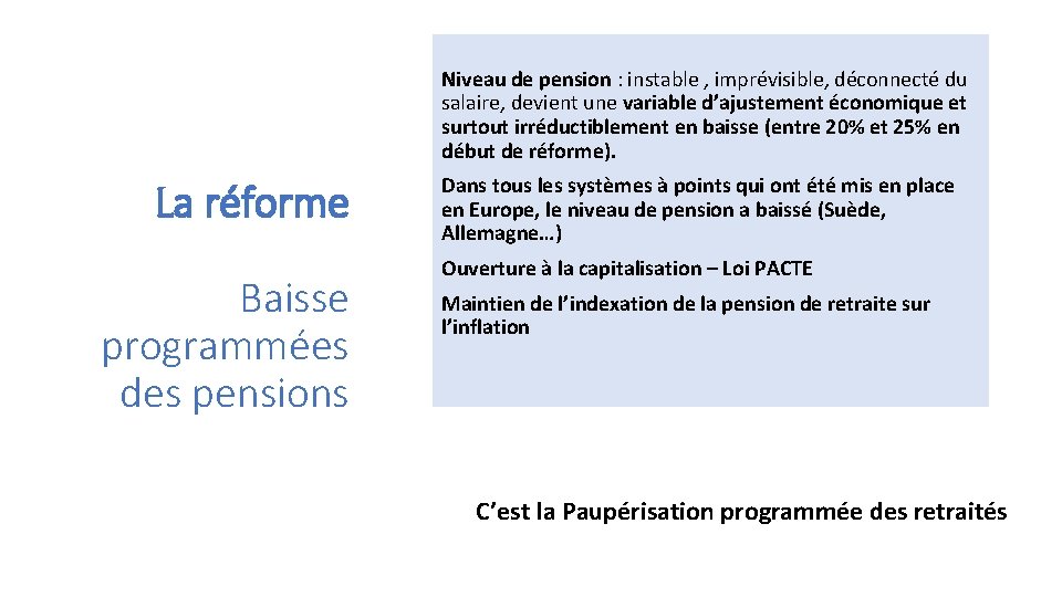 Niveau de pension : instable , imprévisible, déconnecté du salaire, devient une variable d’ajustement