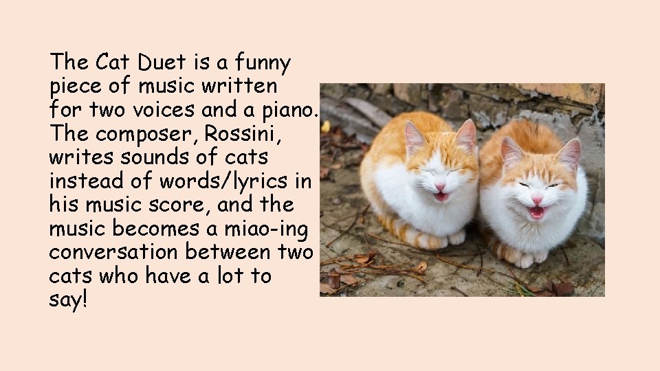 The Cat Duet is a funny piece of music written for two voices and