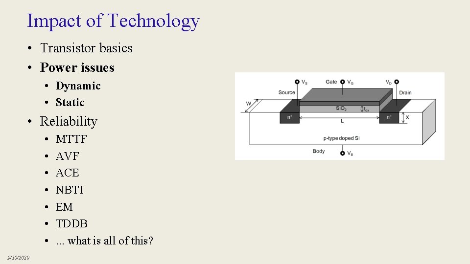 Impact of Technology • Transistor basics • Power issues • Dynamic • Static •