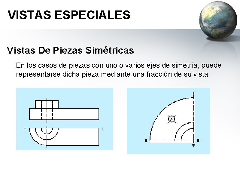 VISTAS ESPECIALES Vistas De Piezas Simétricas En los casos de piezas con uno o