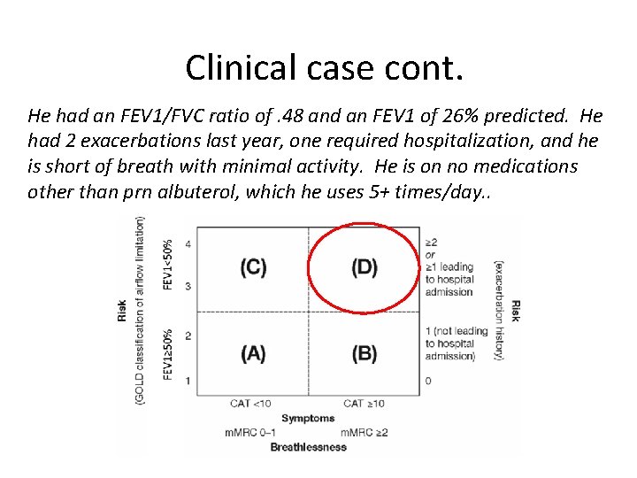 Clinical case cont. He had an FEV 1/FVC ratio of. 48 and an FEV