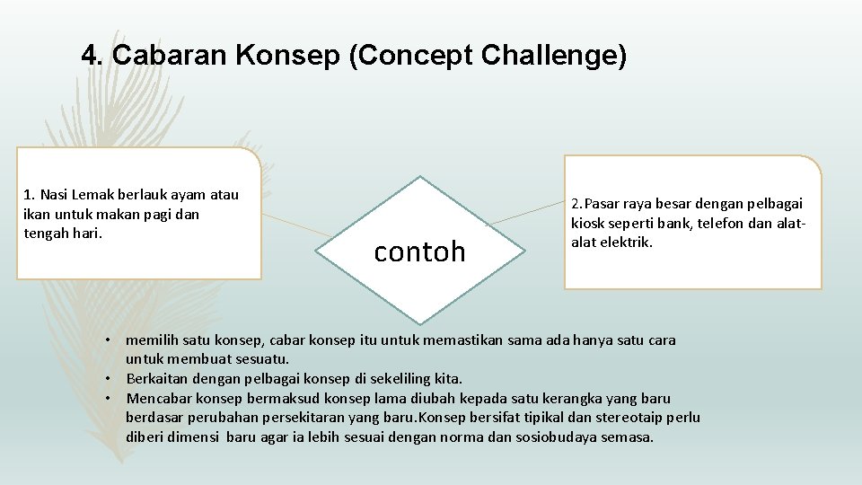 4. Cabaran Konsep (Concept Challenge) 1. Nasi Lemak berlauk ayam atau ikan untuk makan