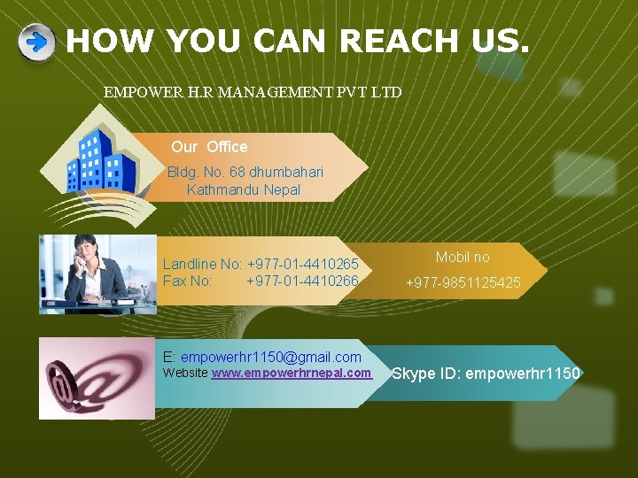 HOW YOU CAN REACH US. EMPOWER H. R MANAGEMENT PVT LTD Our Office Bldg.