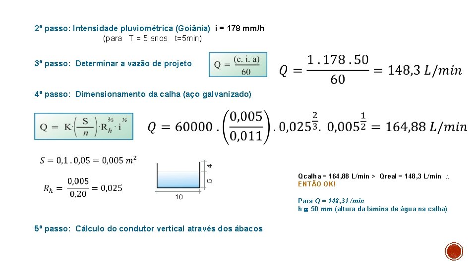 2º passo: Intensidade pluviométrica (Goiânia) i = 178 mm/h (para T = 5 anos