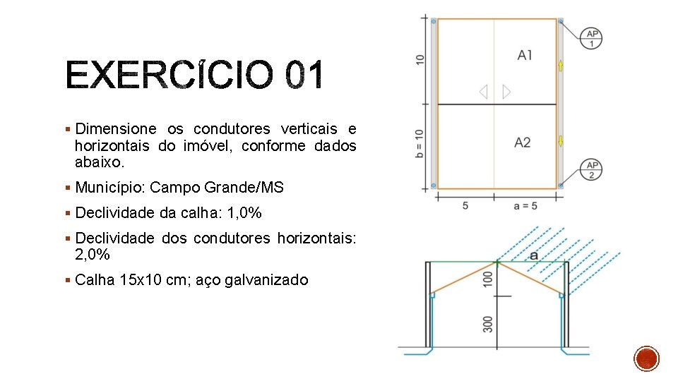 § Dimensione os condutores verticais e horizontais do imóvel, conforme dados abaixo. § Município: