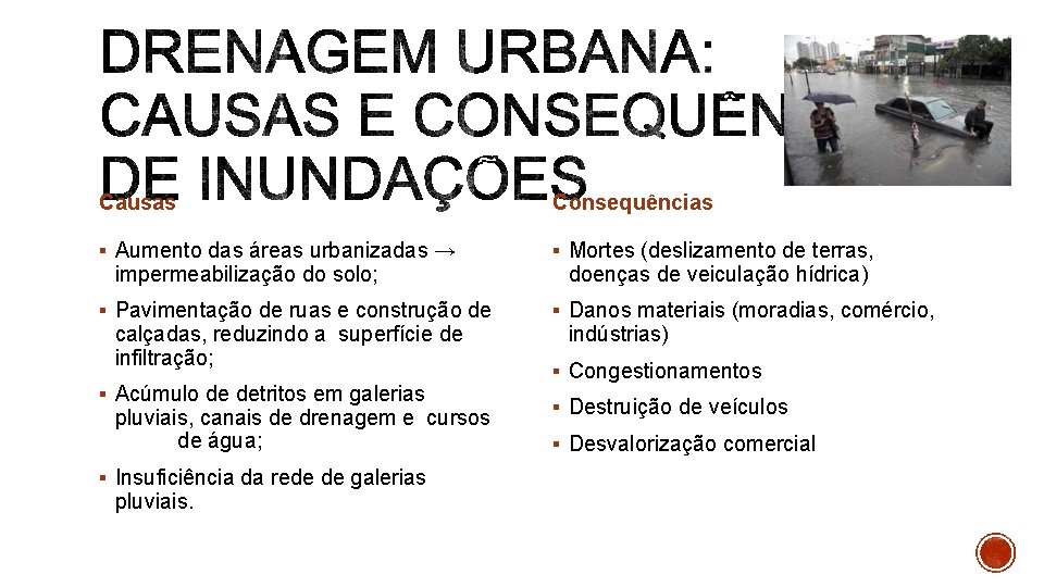 Causas Consequências § Aumento das áreas urbanizadas → § Mortes (deslizamento de terras, §