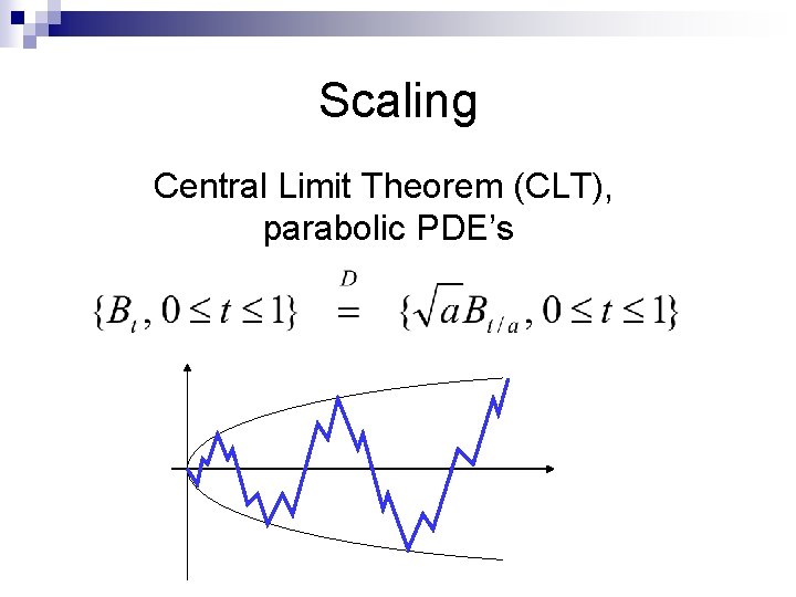 Scaling Central Limit Theorem (CLT), parabolic PDE’s 