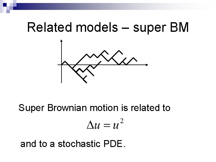 Related models – super BM Super Brownian motion is related to and to a