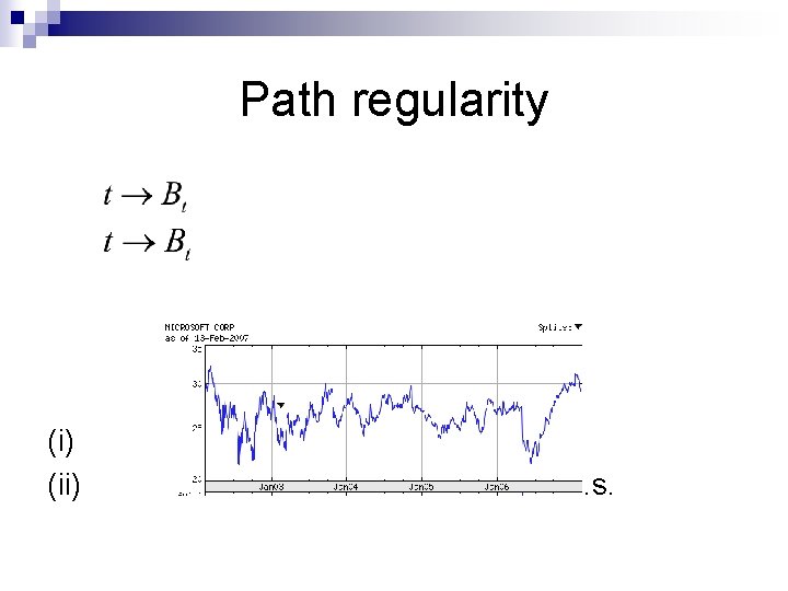 Path regularity (i) (ii) is continuous a. s. is nowhere differentiable a. s. 